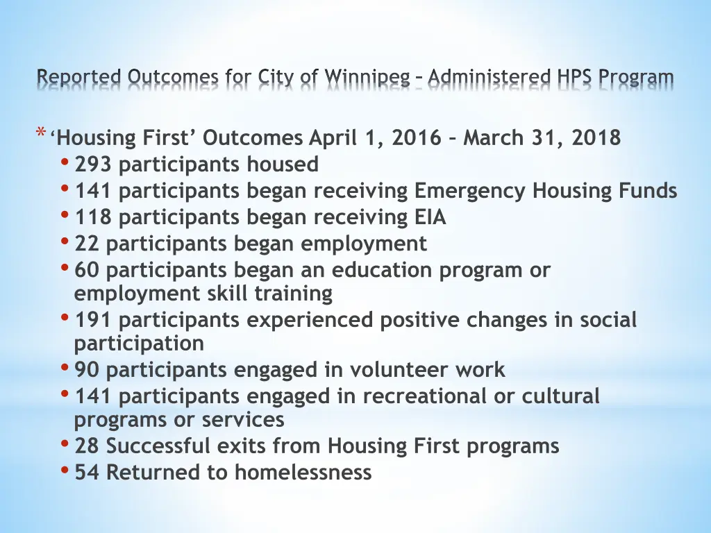 reported outcomes for city of winnipeg