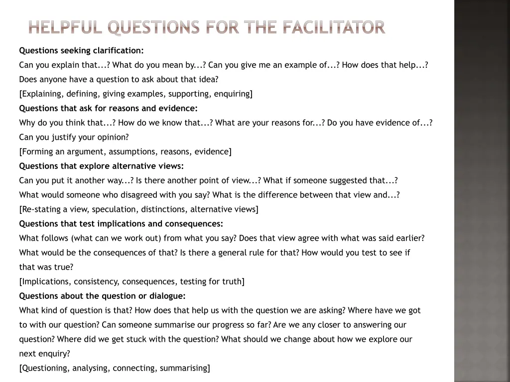 helpful questions for the facilitator