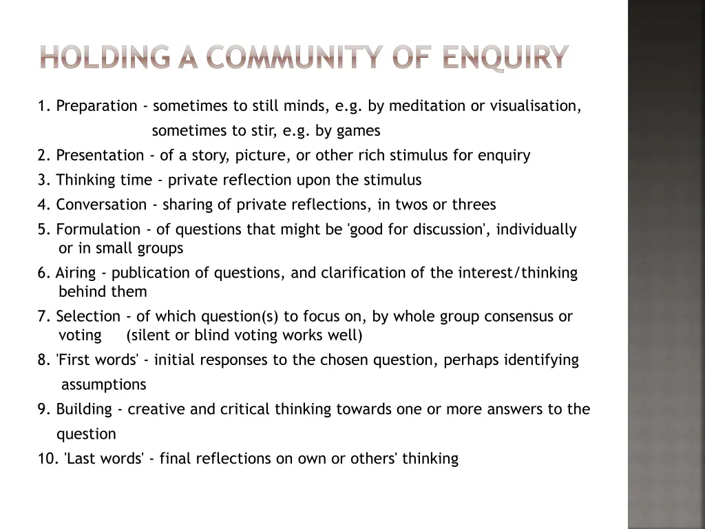 holding a community of enquiry