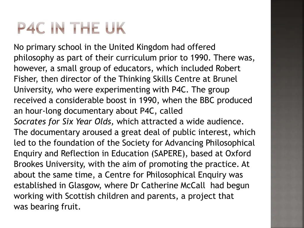 p4c in the uk