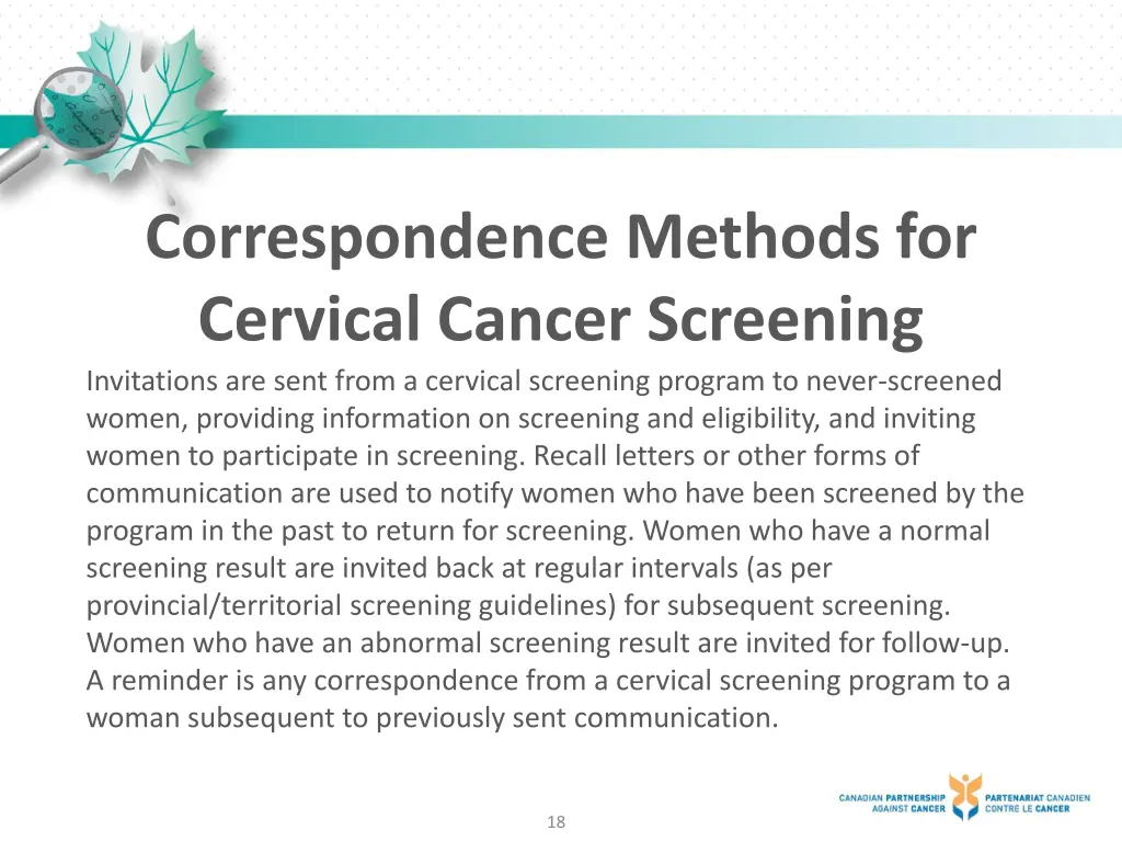 correspondence methods for cervical cancer