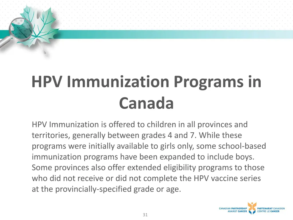 hpv immunization programs in canada