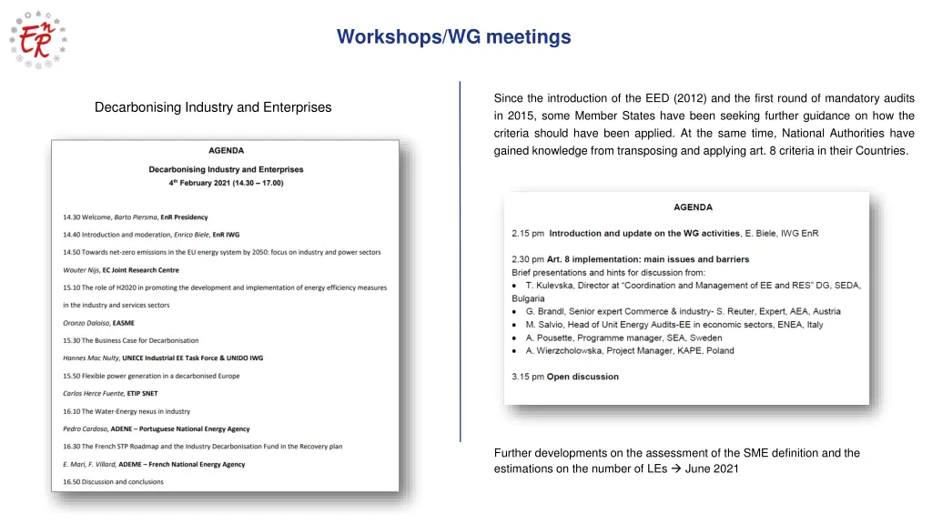 workshops wg meetings