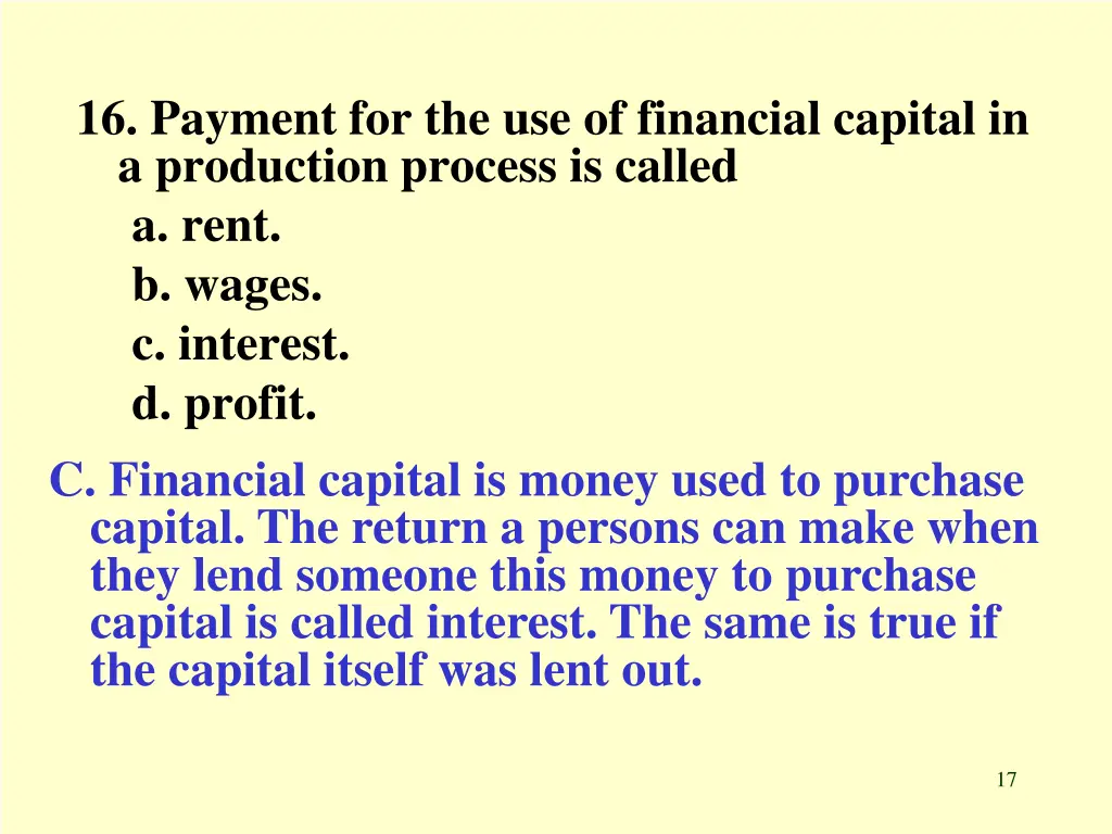 16 payment for the use of financial capital