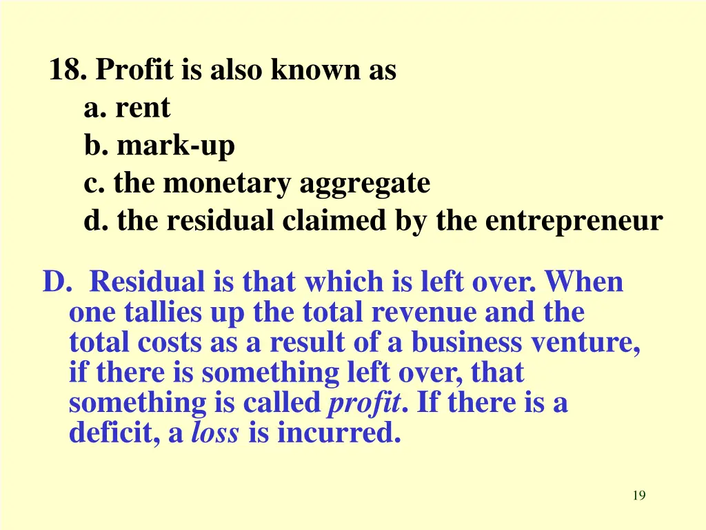 18 profit is also known as a rent b mark