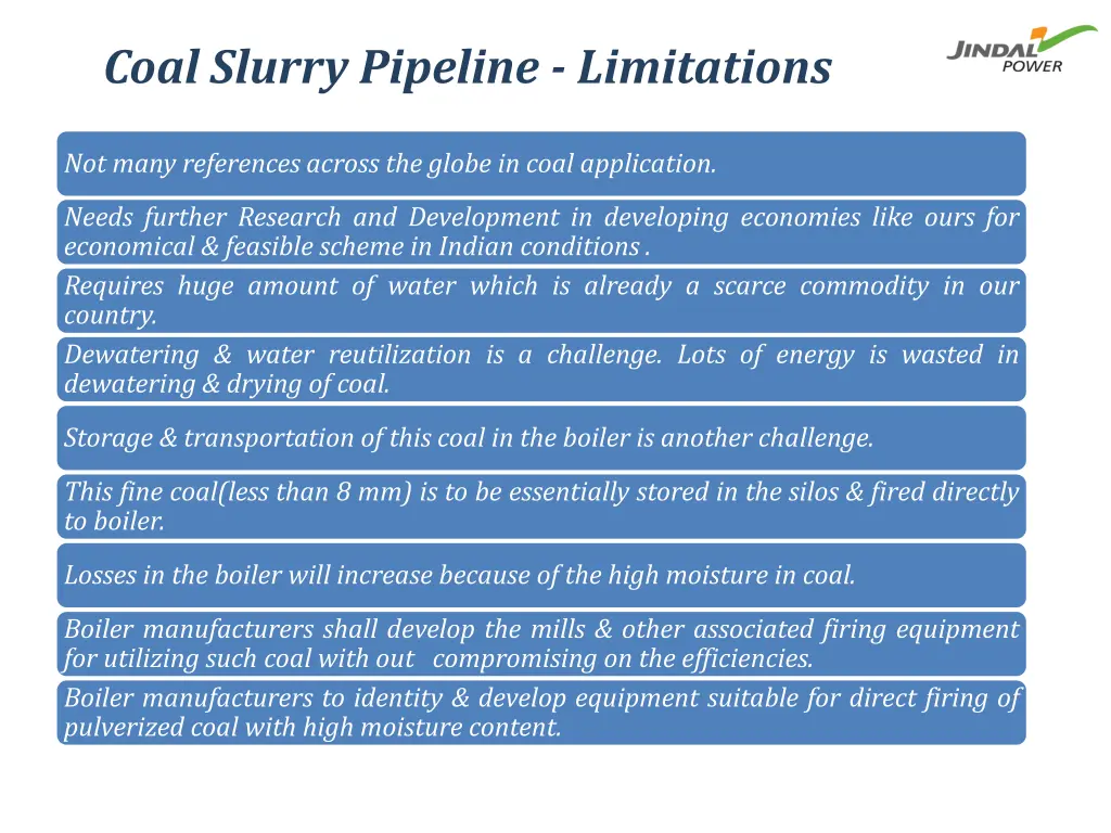 coal slurry pipeline limitations