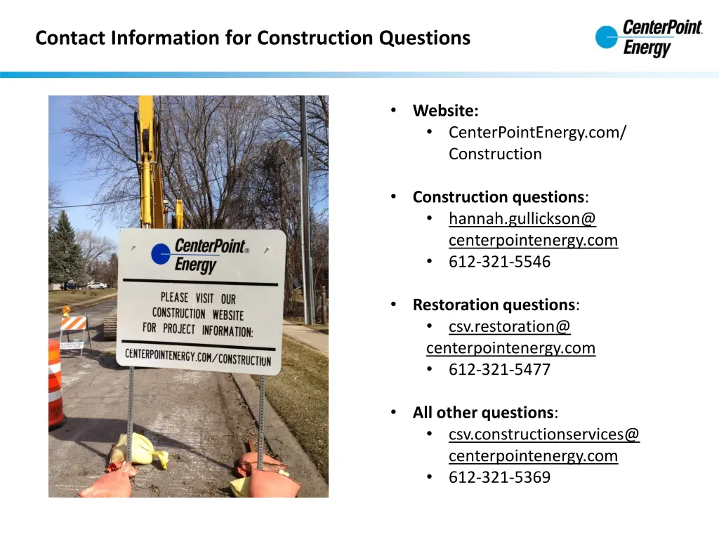 contact information for construction questions