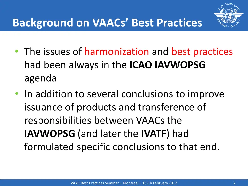 background on vaacs best practices