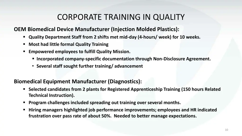 corporate training in quality