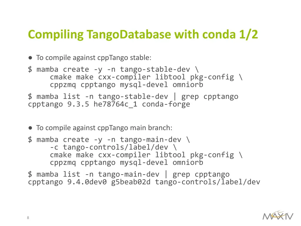 compiling tangodatabase with conda 1 2