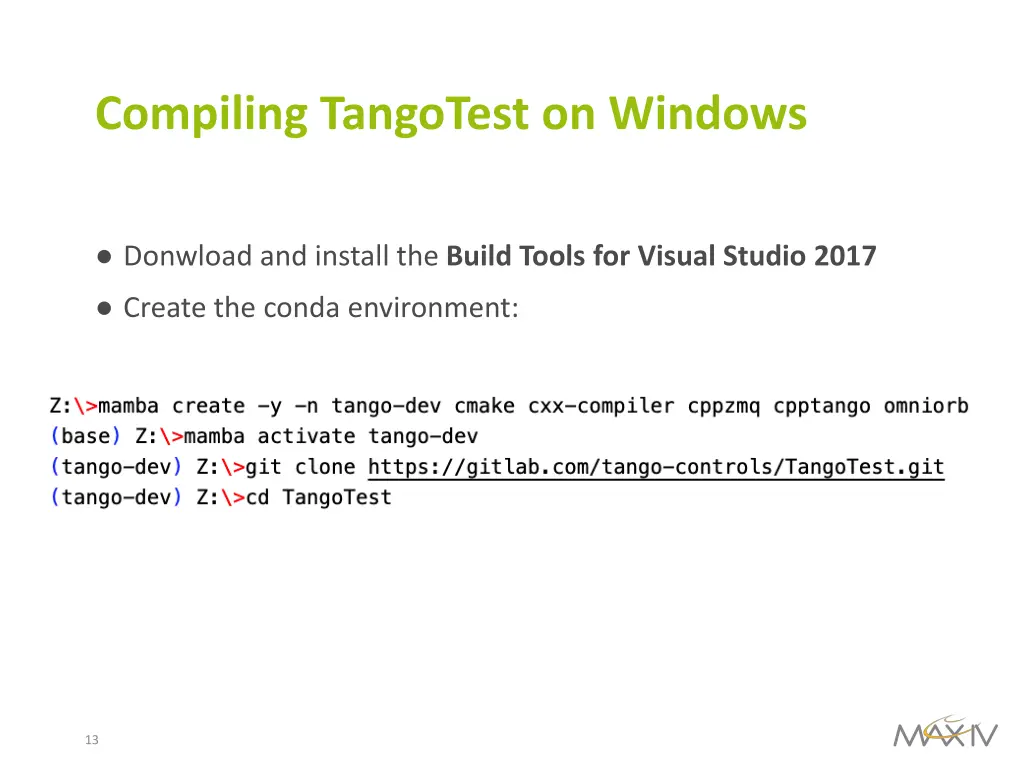 compiling tangotest on windows