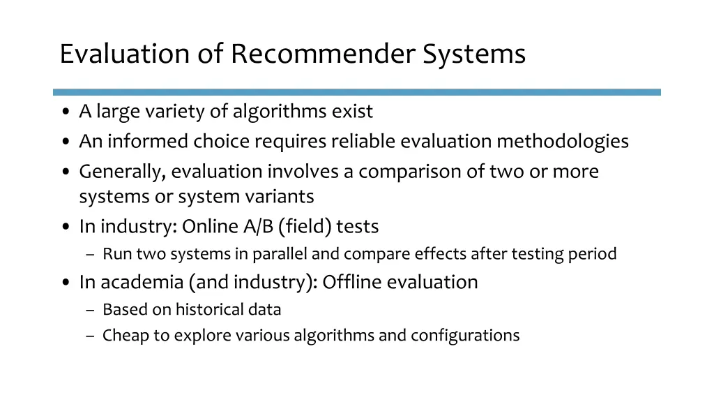 evaluation of recommender systems