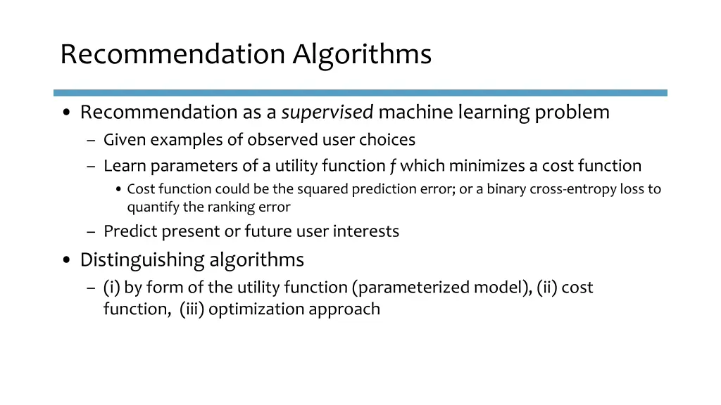 recommendation algorithms