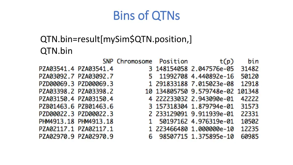 bins of qtns bins of qtns