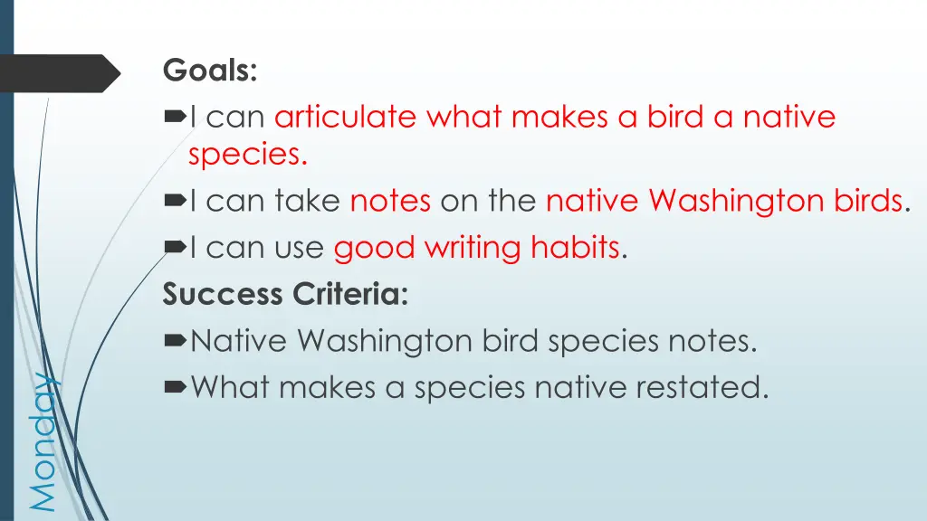 goals i can articulate what makes a bird a native