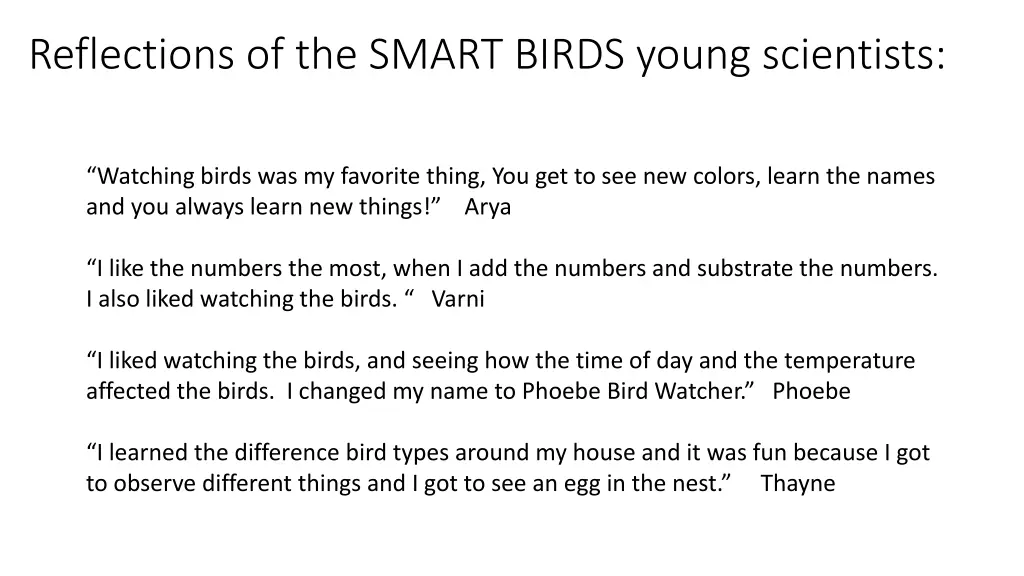 reflections of the smart birds young scientists