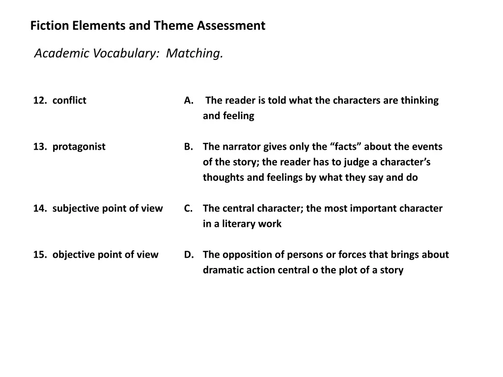 fiction elements and theme assessment 10