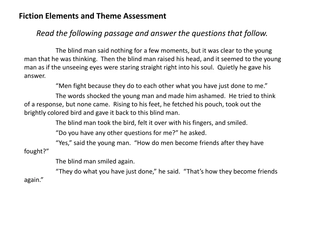 fiction elements and theme assessment 2