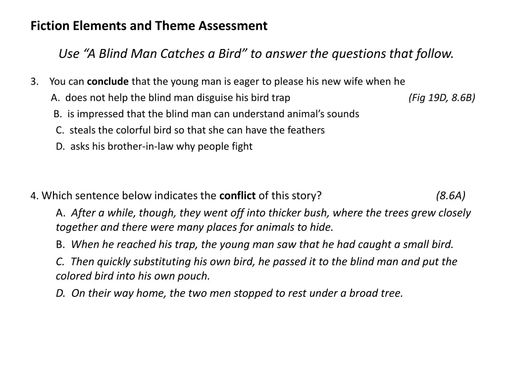 fiction elements and theme assessment 4