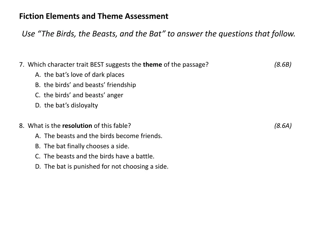 fiction elements and theme assessment 6