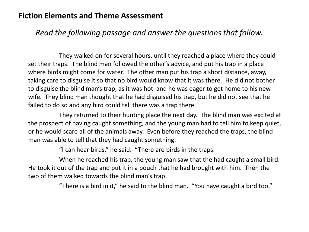 fiction elements and theme assessment