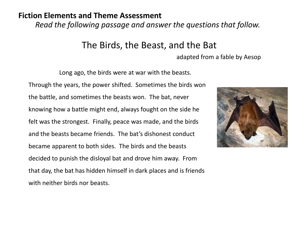 fiction elements and theme assessment read 1