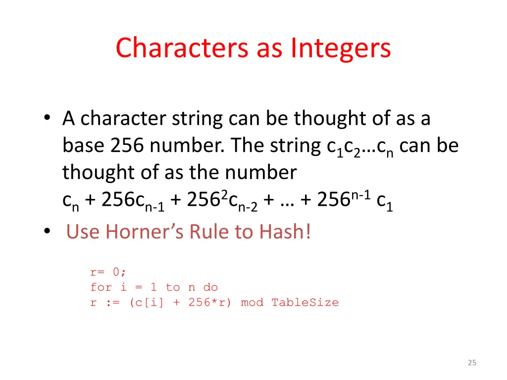 characters as integers