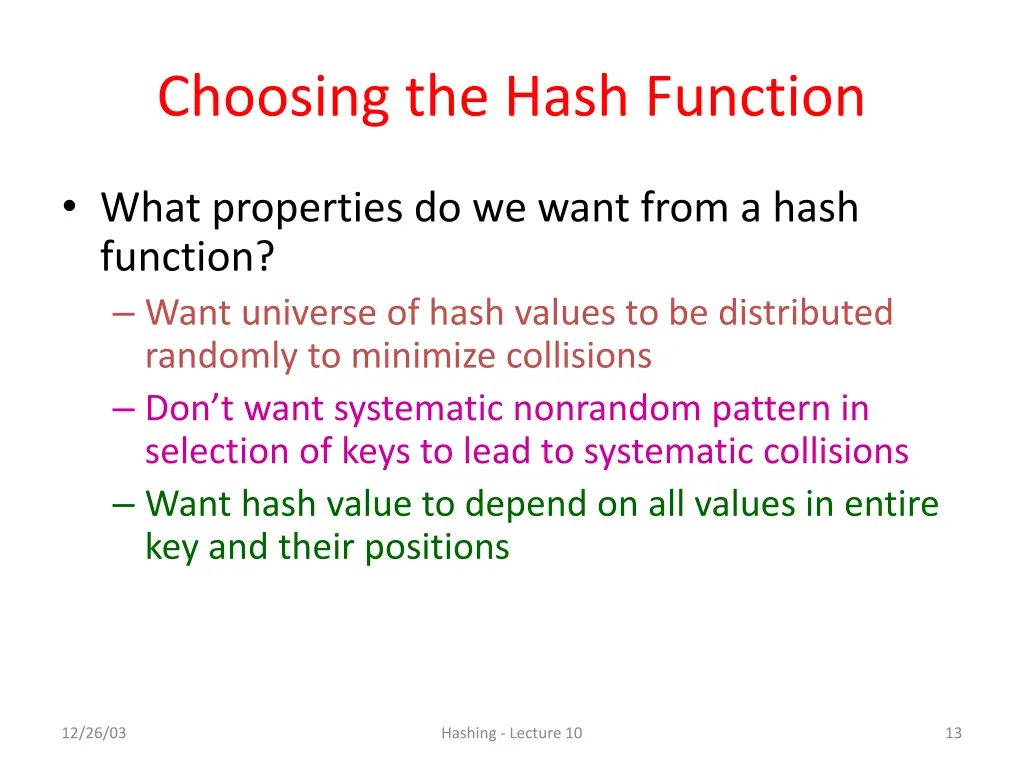 choosing the hash function