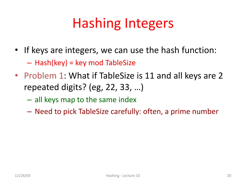 hashing integers