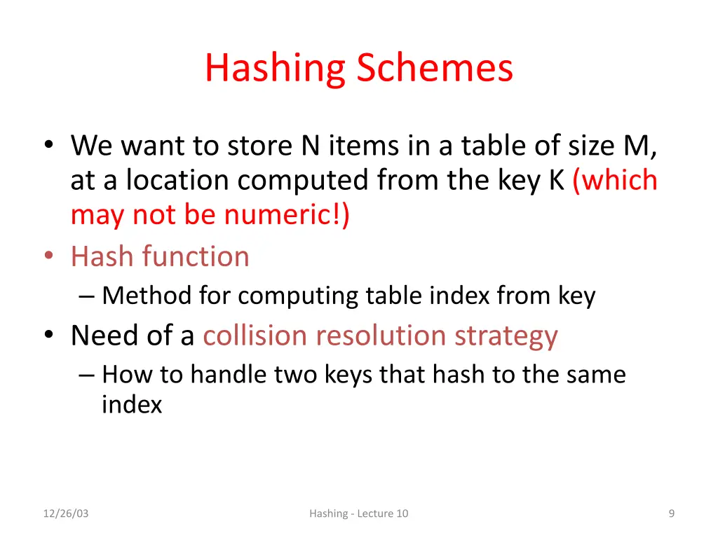 hashing schemes