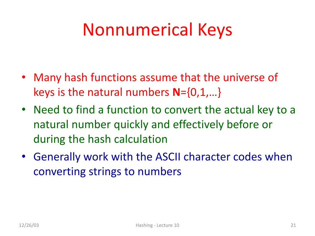 nonnumerical keys