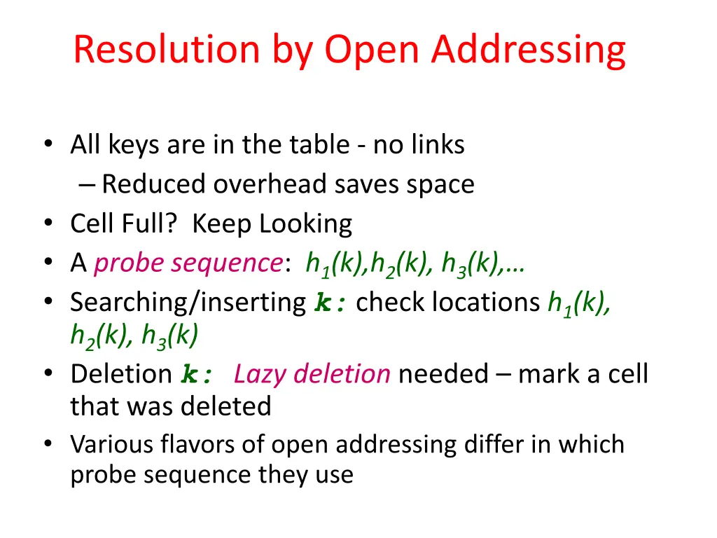 resolution by open addressing