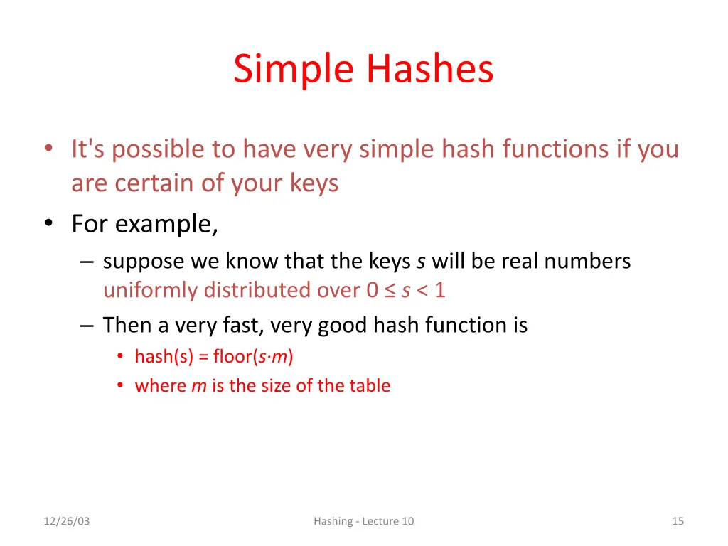 simple hashes