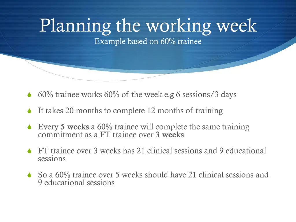 planning the working week example based