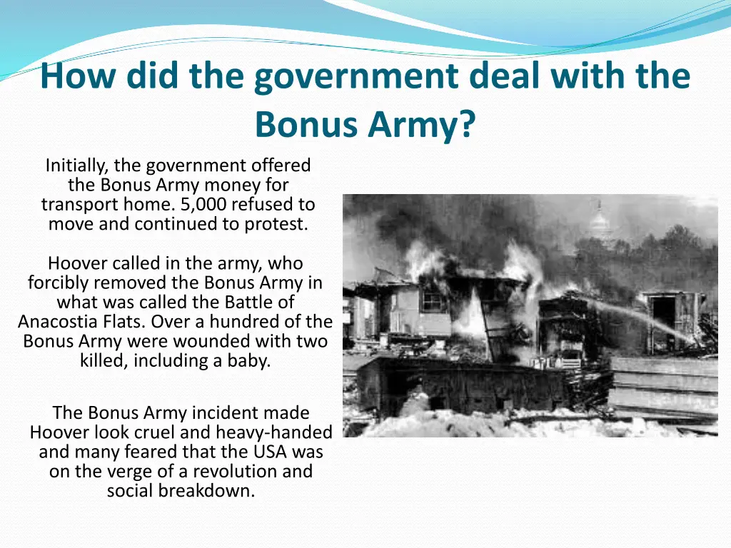 how did the government deal with the bonus army