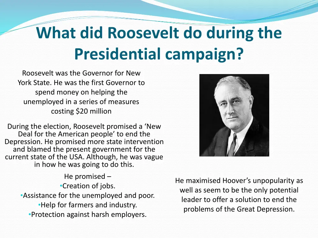 what did roosevelt do during the presidential