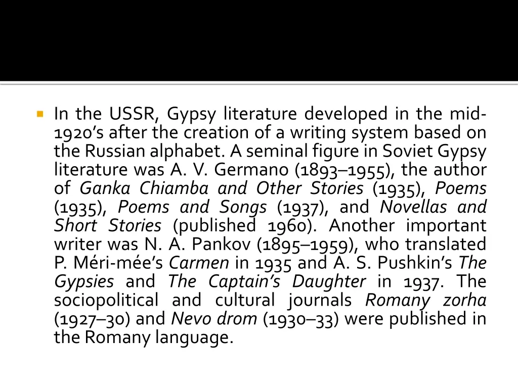 in the ussr gypsy literature developed