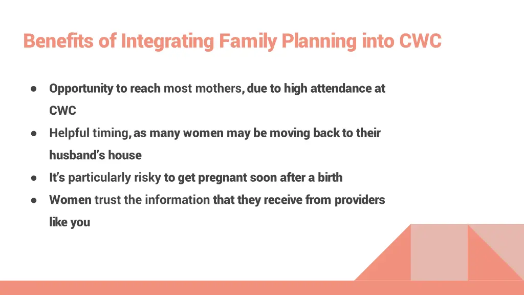 benefits of integrating family planning into cwc