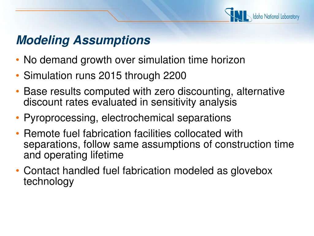 modeling assumptions