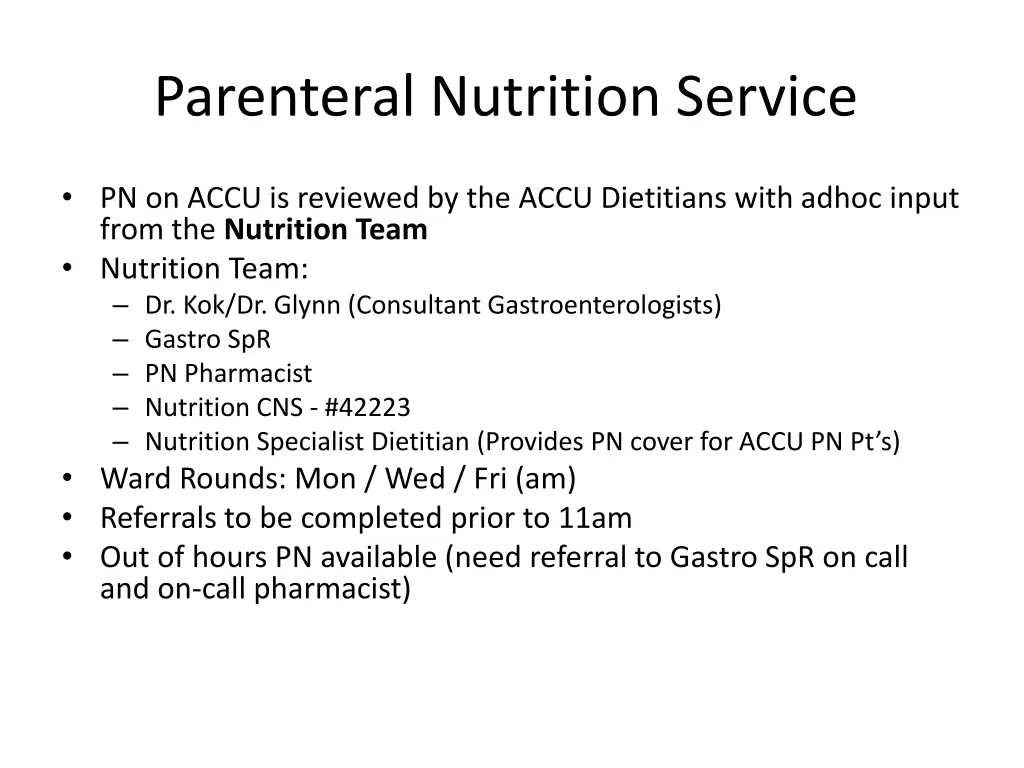 parenteral nutrition service