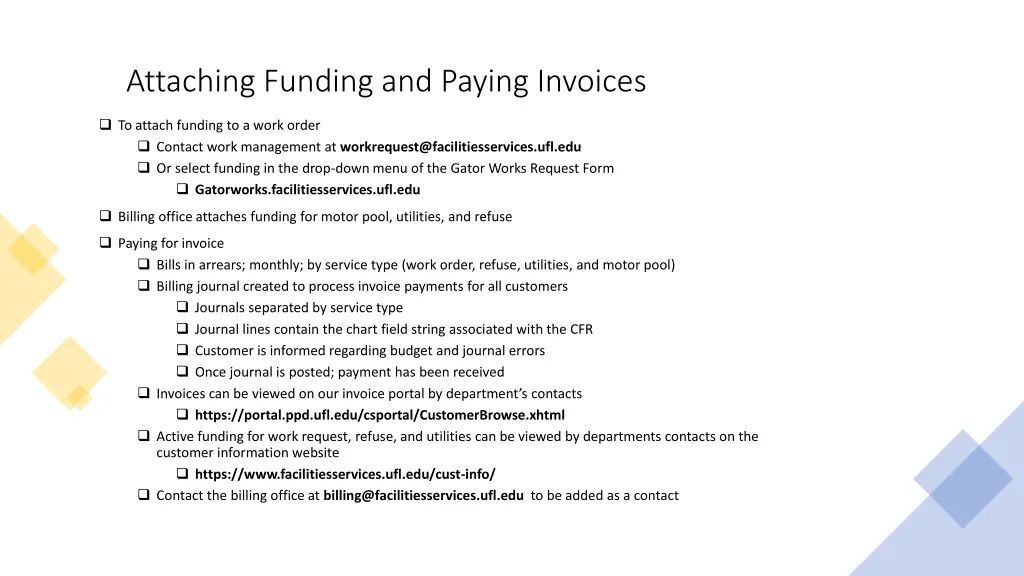 attaching funding and paying invoices