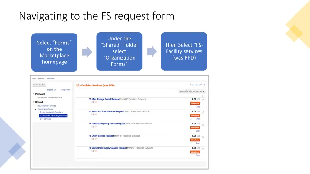 navigating to the fs request form