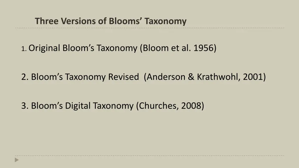 three versions of blooms taxonomy