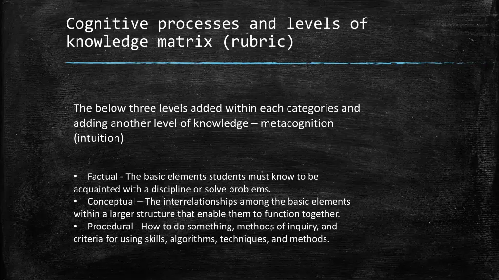 cognitive processes and levels of knowledge