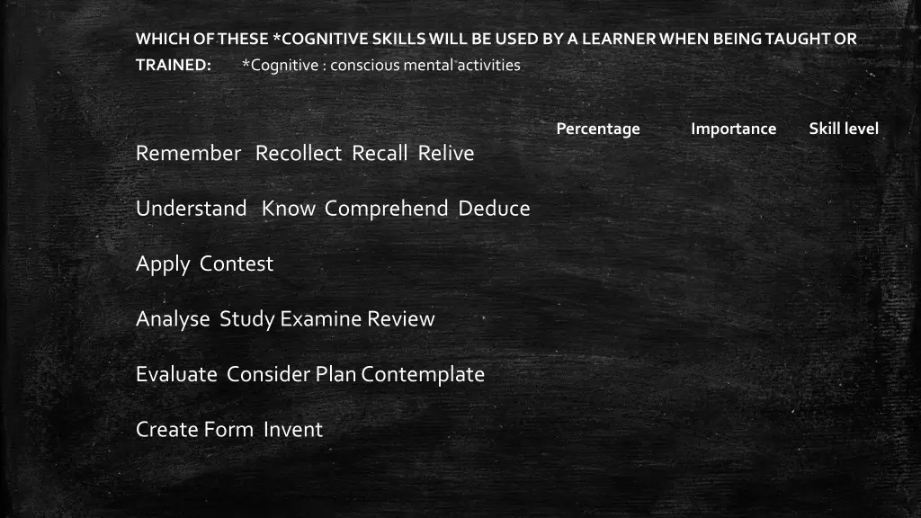 which of these cognitive skills will be used