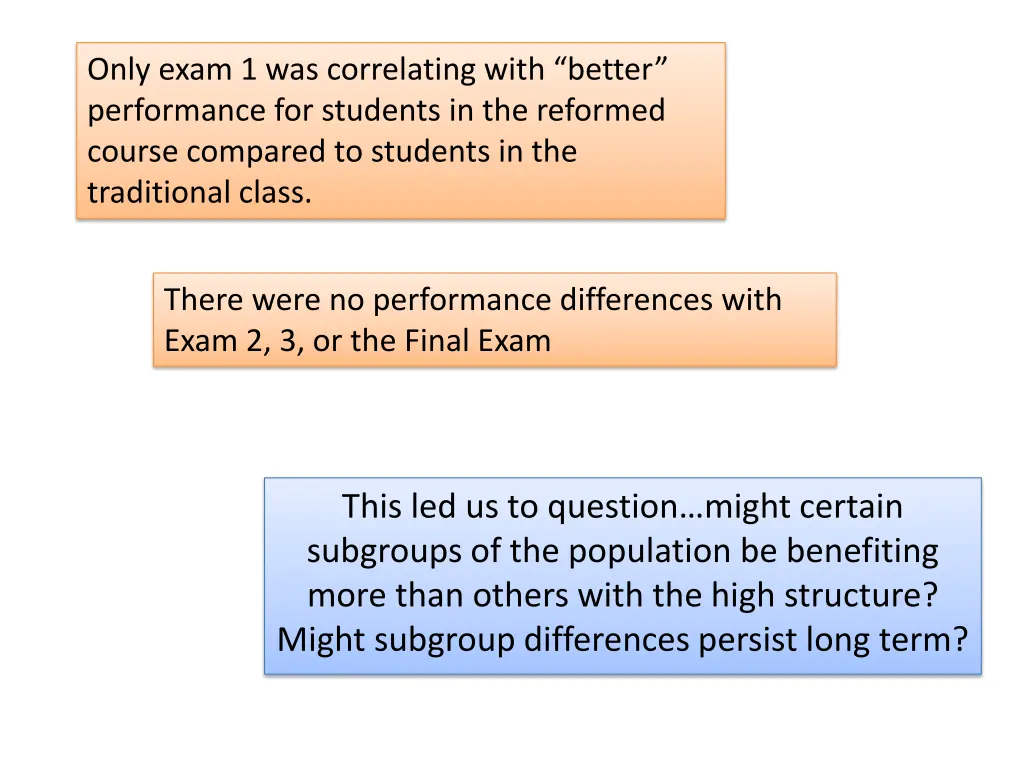 only exam 1 was correlating with better