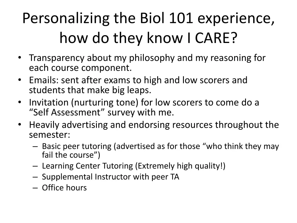 personalizing the biol 101 experience how do they