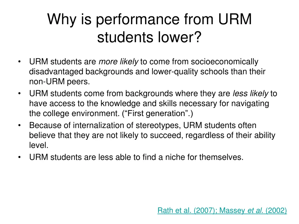 why is performance from urm students lower