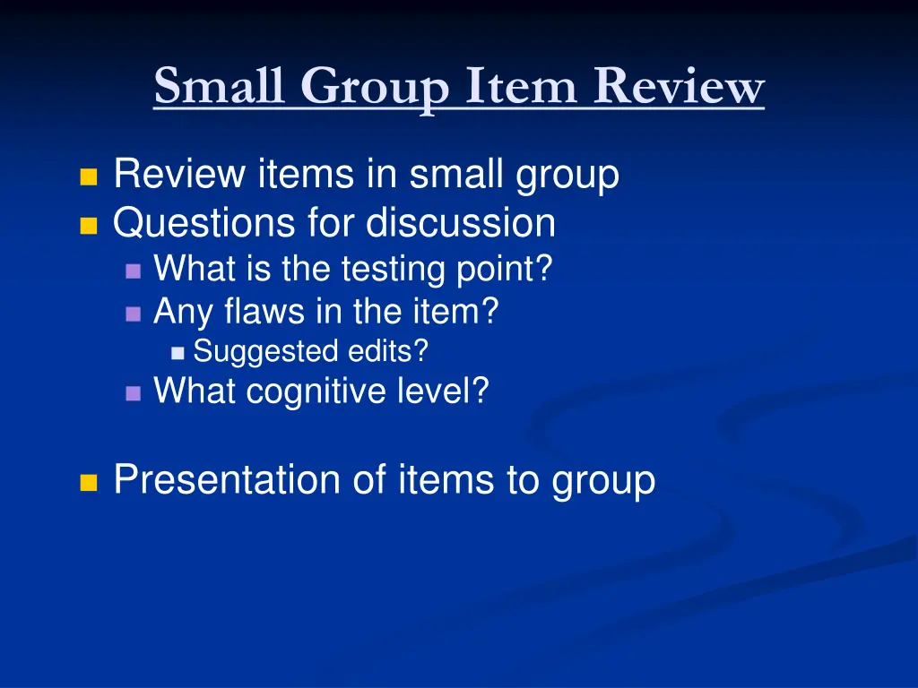 small group item review