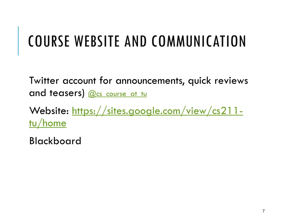 course website and communication